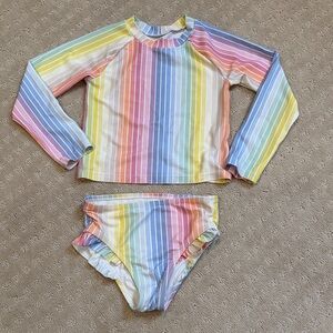 GAP Girls' 5t Rainbow Stripe Rash Guard 2 piece swimsuit set